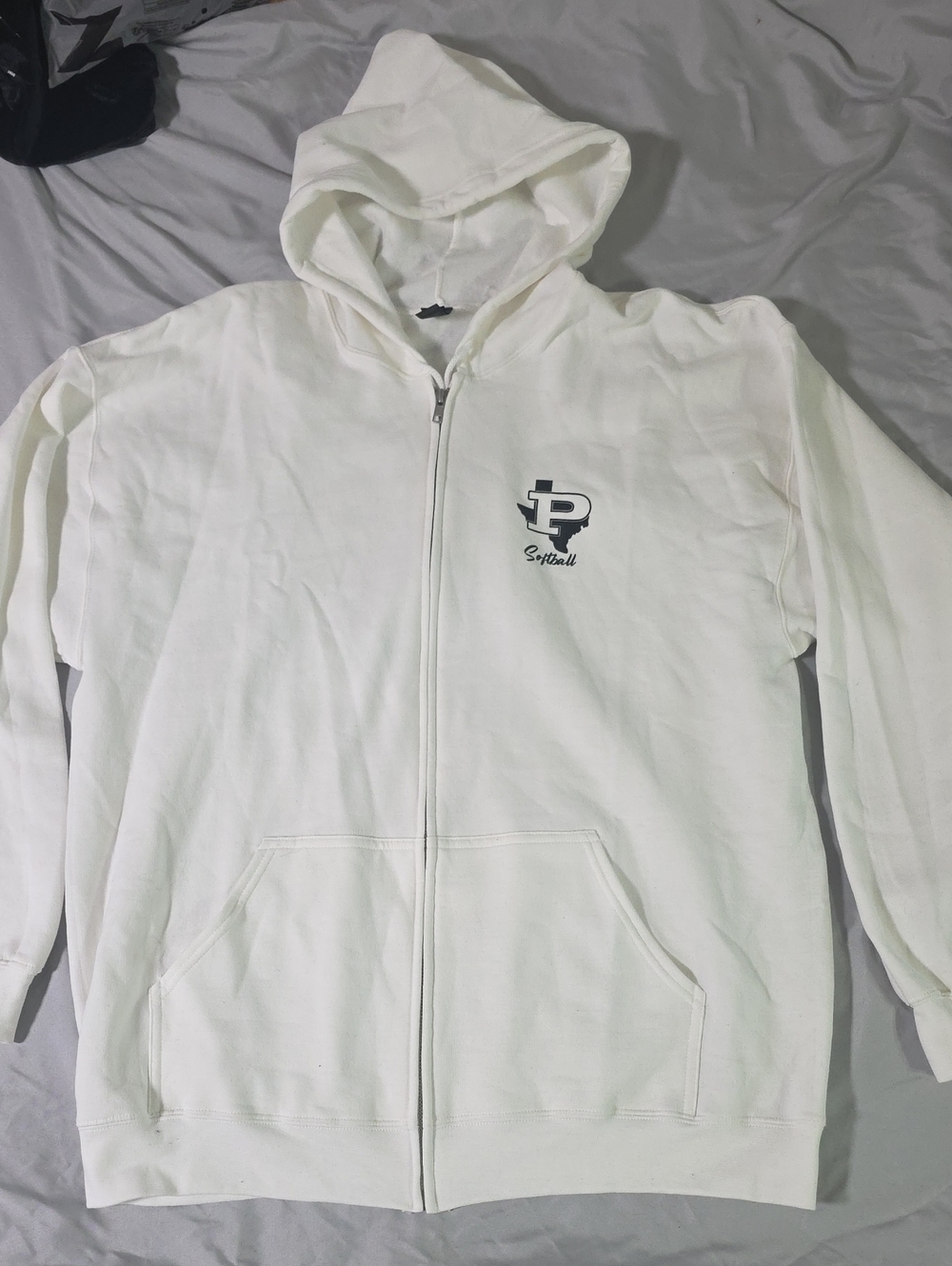 White Zip-Up Hoodie with Black Logo
